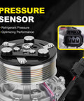 Close-up of Dope AC Compressor With Clutch Assembly For Honda Civic 2006 Through 2011 1.8L showing pressure sensor details.
