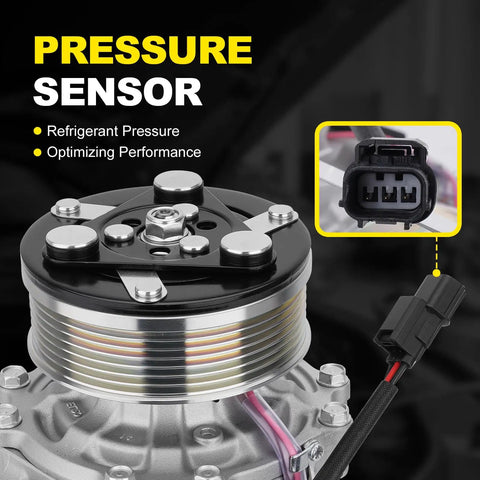 Close-up of Dope AC Compressor With Clutch Assembly For Honda Civic 2006 Through 2011 1.8L showing pressure sensor details.
