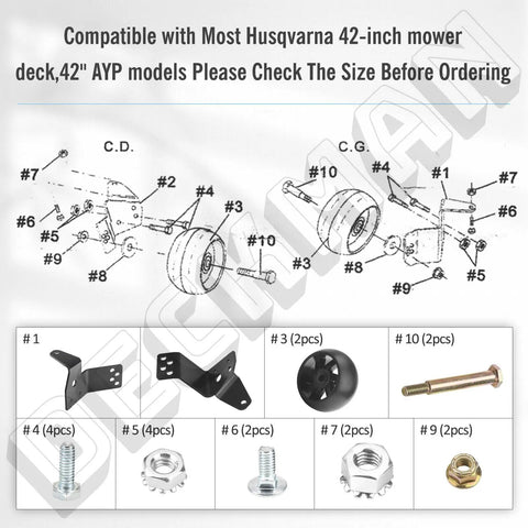 Heavy Duty Deck Gauge Wheel With Bracket Kit For 42 Inch Mower Deck, 5 Inch Wheel Diameter, 2-3/4 Inch Width, 1/2 Inch Center Hole, Hardware Included, Fits Husqvarna AYP Poulan Tractors And Lawn Mowers