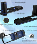 OM System OM 3 Hand Grip Camera Bracket With Arca Swiss Interface showing non-slip pad and textured microfiber leather