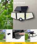 Outdoor Solar Motion Sensor Flood Light With 3 Adjustable Heads Beast Bright 1000lm 6500K Daylight illustration showing installation steps.