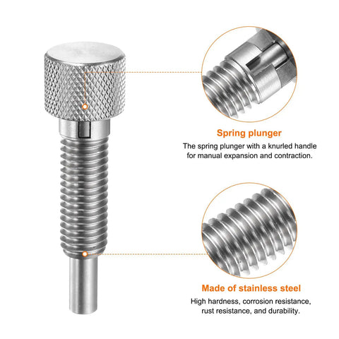 2 Pack M10x1.5 Stainless Steel Spring Plungers With 6mm Pin Dia Lockout Type Retractable Quick Release Pins