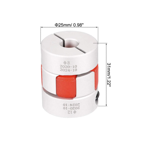 8mm To 12mm Bore Flexible Jaw Coupling For Servo Motors With Vibration Dampening And Misalignment Tolerance Beefy Heavy Duty Torque Transfer Shaft Joint For Robotics CNC And Motion Control Systems, 25mm aluminum alloy