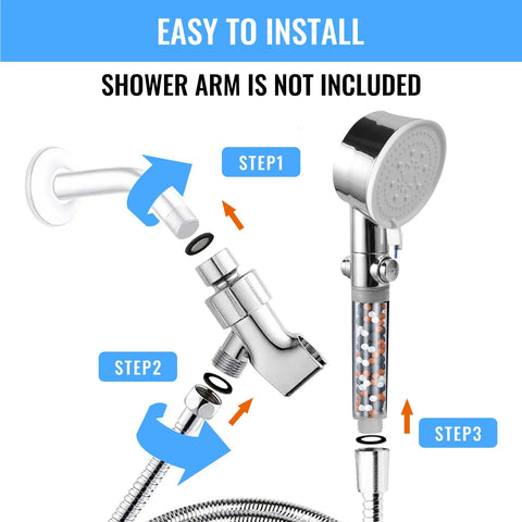 High Pressure Handheld Filtered Shower Head With 59 Inch Stainless Hose, installation steps with chrome finish