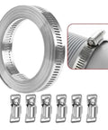 Heavy Duty 304 Stainless Steel Hose Clamps Assortment Kit With Robust Metal Strap And Twenty Super Stronger Fasteners Plus Large Adjustable Worm Gear For Serious DIY Projects And Auto Repair Jobs, coiled clamp and six fasteners