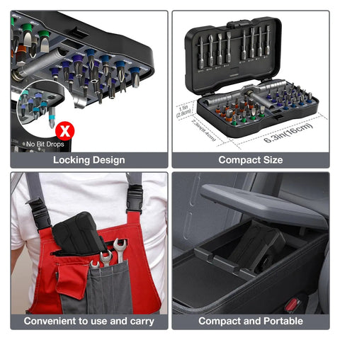 42 In 1 Magnetic Ratchet Screwdriver Set With Detachable Handle, portable design in compact case and overalls pocket