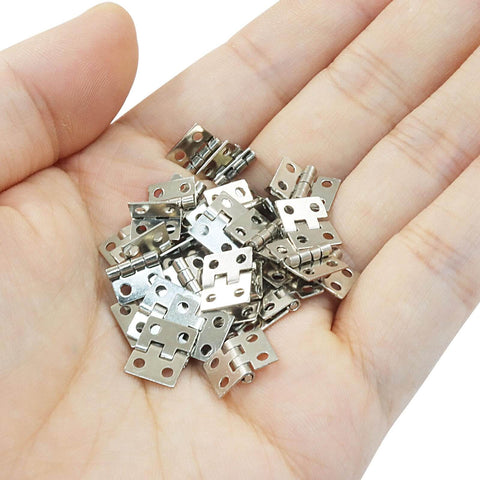 Mini Brass Hinges Set For Dollhouse Furniture And Jewelry Boxes 100 Pieces 10mm By 8mm 180 Degree Silver Tone Tiny Hinges