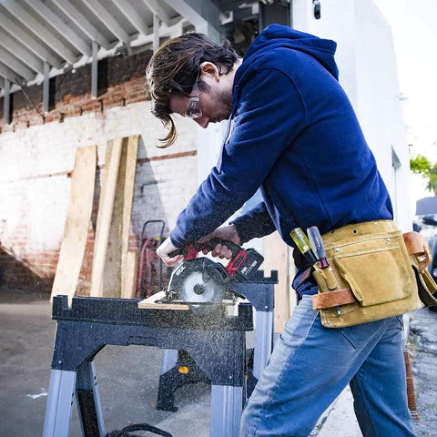Ultra Compact 12v Brushless Circular Saw Equipped With A Rugged 5 Half Inch Thin Kerf Carbide Blade And A Beefy Onboard Air Blower in use.