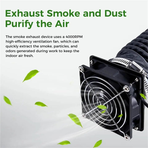 Heavy Duty Fume Extraction Kit For 3D Printer And Laser Engraver Enclosure, showcasing 4000RPM fan and flexible exhaust hose.