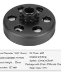 Three Quarter Inch Bore 12 Tooth Centrifugal Clutch With 4 Ft 35 Chain For Predator 212 Go Kart Engines, hardware shown