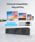 Desktop Monitor Soundbar With USB Powered Plug And Play Audio For Laptop And PC 3.5mm AUX Volume Knob Bangin Clear Sound