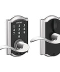 Touchscreen Keyless Lever Door Lock With Backlit Number Pad For Front Entry Camelot Style Lever Handle Bright Chrome Finish