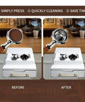 Electric Coffee Grounds Cleaner Knock Box For Swift 58mm Portafilter Cleanout With Dual Scrapers And Durable Brush Kit To Toss Pucks No Sweat For Pros Or Home Bars before and after cleaning demonstration.