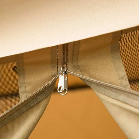 Close-up of zipper on 10 Ft By 10 Ft Backyard Patio Gazebo With Double Roof Vent Ventilated Canopy And Rust Resistant Powder Coated Steel Frame