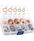Oil Drain Plug Gasket Set, 100 Piece Crush Washer Kit, Copper And Aluminum, M10 M12 M14 M16 M18 sizes in case