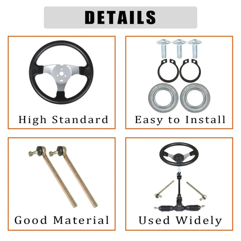 300mm Steering Wheel Steel Kit With 320mm Gear Rack Pinion Adjustable Shaft Set Replacement For 110cc Go Kart