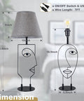 Dimensions of Two Pack Black Table Lamps With Gray Fabric Shades For Bedroom And Living Room, unique abstract face art