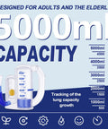 High Capacity 5000ml Lung Breathing Exercise Device With Flow Rate Indicator shown with scale and features for breathwork.