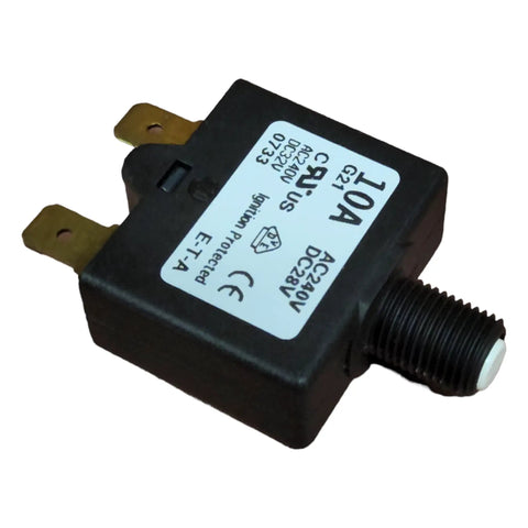 Compact Thermal Reset Tiny But Mighty Single Pole Circuit Breaker Push to Reset, 10 Amp, 240 VAC, side view