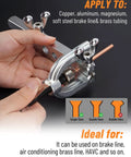 Close-up of double flare tool with Copper Coated Brake Line Kit 25 Ft 3/16 In With 16 Fittings And 4 Unions Plus Double And Single Flare Tool Kit DIY Friendly For Easy Hand Bends And Precise Flare Work, showing usage for brake lines.
