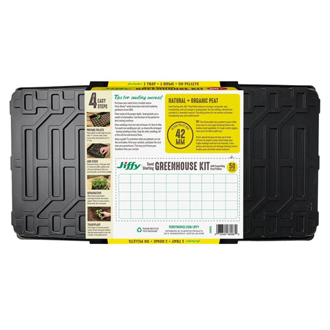 Seed Starter Tray Kit With Two 50 Cell Trays And 42 Millimeter Peat Pellets shown in packaging