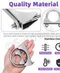 Exhaust U Clamp Kit 2 Pieces 1.3 Inch Stainless Steel U-Bolt Clamps, shiny material shown on hand and detail view