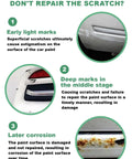 Image showing stages of car scratch damage: early light marks, deep middle stage marks, later corrosion result on paintwork.