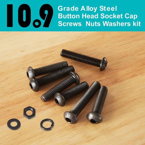 M5 Button Head Socket Cap Screws Set 390 Pcs Assortment Kit With Nuts And Washers Fully Threaded 10.9 Grade Alloy Steel