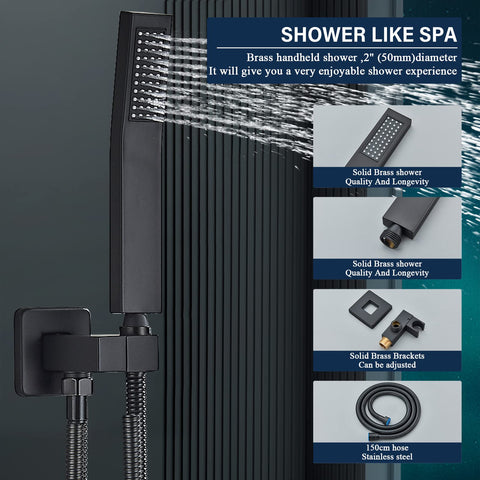 Dope LED Shower System Matte Black Wall Mounted Luxury Rain Mixer Shower Combo With handheld spa-style showerhead guide