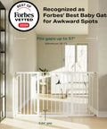 Extra Wide Baby Gate For Stairs And Doorways 57 Inch Extended White Walk Through Safety Gate For Kids And Pets Tall Pressure Mounted Gate With One Hand Operation Mom Approved Choice in a modern home setting
