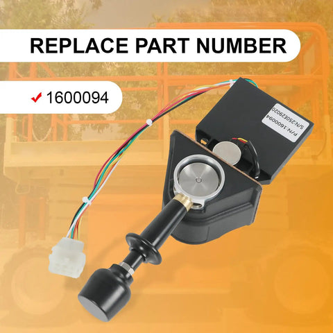 Top Shelf Joystick Controller 1600094 Replacement For JLG Boom Lifts showing black joystick with wiring harness and part number 1600094.