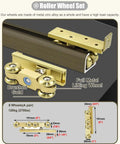 Heavy Duty Sliding Door Hardware Kit With 8-Wheel Brushed Gold Zinc Alloy Wheels, Ultra Smooth Glide, Max Load 270 Lbs