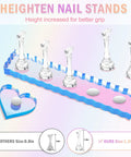 Heart Shaped Magnetic Nail Stand Set For Press Ons, Acrylic Nail Holders For Nail Art Display, Includes 2 Aurora Bases, 10 Stands Two Pinky Sized, 100 Double Sided Tape, Home Salon DIY Nail Display Kit shown with 1.2in height stand.