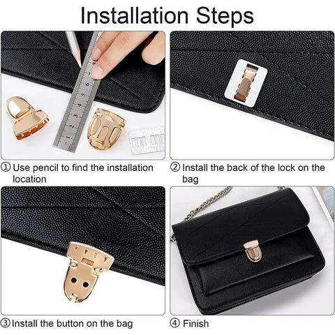 Installation steps for Light Gold Metal Twist Lock Clasps For Purses Bags And Wallets 5 Piece Set Secure Purse Hardware