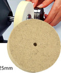 Hardcore Five Inch White Wool Felt Polishing Wheel designed for angle grinders, 125mm size, showing polishing surface and arbor hole.