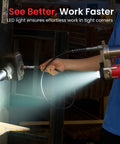 Beefy 10000 PSI Cordless Grease Gun Kit With Dual Batteries 39.4 Inch Hose in use with LED light illuminating work area.