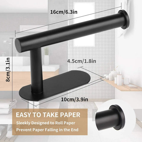 Matte Black Adhesive Wall Mount Toilet Paper Holder No Drill, Rustproof SUS 304 Stainless Steel in bathroom setting
