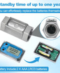 2 Inch Digital Turbine Flow Meter With LCD Display internal and battery view, NPT thread, for diesel, gasoline, water accuracy.
