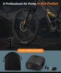 Portable Tire Inflator Air Compressor 150 PSI with 28 Cylinder 12V Motor 140W Auto Shut Off LED Light beside mountain bike