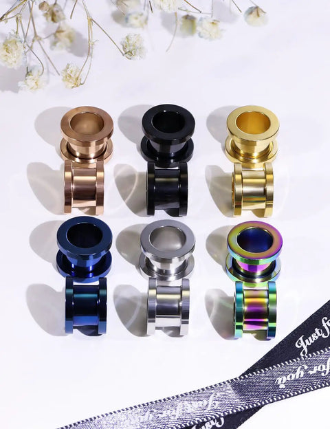 Screw Fit Ear Gauges Kit 12 Pieces Flesh Tunnel Earrings Set for Women and Men 00G 10mm Surgical Steel Hypoallergenic Earring Plugs for Ears Body Piercing Jewelry Includes Silver Rose Gold Black Blue Rainbow Colors
