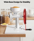 Old School Hand Crank Grain Mill With Flywheel, Heavy Duty Carbon Steel Grinder on countertop, wide base for stability