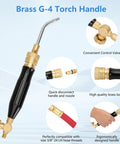 Brass G-4 torch handle with control valve and quick disconnect for air acetylene torch kit 11-piece set for soldering and brazing.