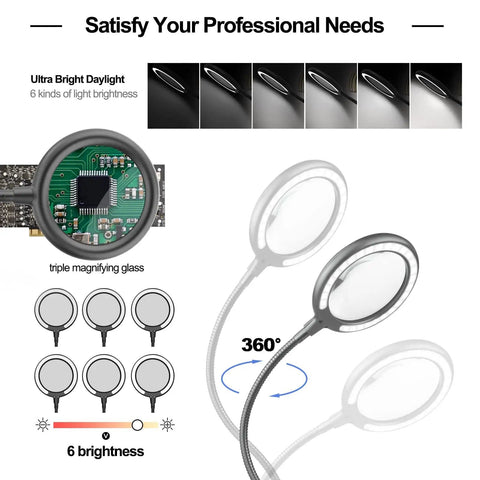 Helping Hands Soldering Station With 3X Magnifying Glass Light And 4 Flexible Arm Magnifier Third Hand Tool adjustable lighting