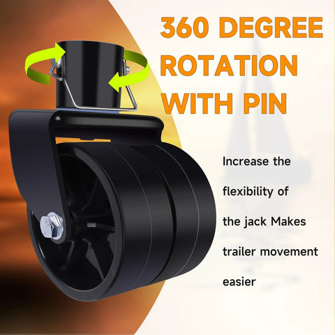 Trailer jack wheel with pin, dual 6-inch, black plastic wheel assembly for tongue jack