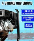Gas Powered 2 Inch Semi Trash Water Pump With 212cc 4 Stroke Engine 158 GPM High Flow 26 Feet Suction 105 Feet Lift Heavy Duty