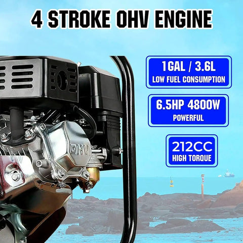 Gas Powered 2 Inch Semi Trash Water Pump With 212cc 4 Stroke Engine 158 GPM High Flow 26 Feet Suction 105 Feet Lift Heavy Duty