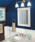 Brantford 3-Light Vanity Fixture In Chrome With Frosted Glass, Dual Mount Bath Light for Up or Down Mounting above bathroom mirror.