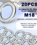 Premium Grade Heavy Duty 20 Pack Aluminum Transmission Fluid Drain Plug Washers For Honda And Acura 18Mm Crush Gasket Replaces 90471Px4000 No Sweat Leak Proof Fit