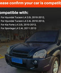 Black SUV with compatibility list for Hyundai Tucson and Kia Forte models 2010-2013