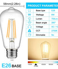 Vintage LED Edison Filament Bulbs 6W 60W Equivalent Non Dimmable Warm White 2700K ST58 Clear Glass E26 Base Pack Of 8